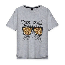 Мужская футболка хлопок Oversize с принтом Кот в очках в Екатеринбурге, 100% хлопок | свободный крой, круглый ворот, “спинка” длиннее передней части | swag | киса | кот | кот в очках | кошка | кошка в очках | леопардовые очки | очки | сваг | усы