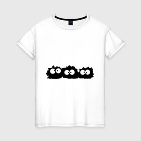 Женская футболка хлопок с принтом Монстрики в Екатеринбурге, 100% хлопок | прямой крой, круглый вырез горловины, длина до линии бедер, слегка спущенное плечо | глаза | монстр | монстрики | позитив | пушистики | смайл