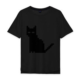 Мужская футболка хлопок Oversize с принтом Пиксельный котик в Екатеринбурге, 100% хлопок | свободный крой, круглый ворот, “спинка” длиннее передней части | Тематика изображения на принте: 90 | cat | kitten | kitty | pixel | кот | котейка | котик | котики | пиксель