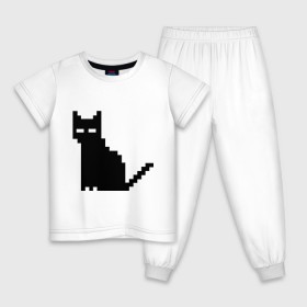 Детская пижама хлопок с принтом Пиксельный котик в Екатеринбурге, 100% хлопок |  брюки и футболка прямого кроя, без карманов, на брюках мягкая резинка на поясе и по низу штанин
 | 90 | cat | kitten | kitty | pixel | кот | котейка | котик | котики | пиксель