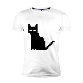 Мужская футболка премиум с принтом Пиксельный котик в Екатеринбурге, 92% хлопок, 8% лайкра | приталенный силуэт, круглый вырез ворота, длина до линии бедра, короткий рукав | 90 | cat | kitten | kitty | pixel | кот | котейка | котик | котики | пиксель