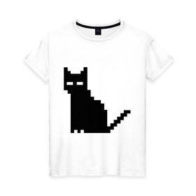 Женская футболка хлопок с принтом Пиксельный котик в Екатеринбурге, 100% хлопок | прямой крой, круглый вырез горловины, длина до линии бедер, слегка спущенное плечо | 90 | cat | kitten | kitty | pixel | кот | котейка | котик | котики | пиксель