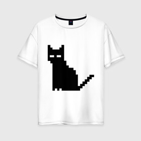Женская футболка хлопок Oversize с принтом Пиксельный котик в Екатеринбурге, 100% хлопок | свободный крой, круглый ворот, спущенный рукав, длина до линии бедер
 | 90 | cat | kitten | kitty | pixel | кот | котейка | котик | котики | пиксель