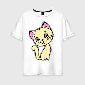 Женская футболка хлопок Oversize с принтом Котенок в Екатеринбурге, 100% хлопок | свободный крой, круглый ворот, спущенный рукав, длина до линии бедер
 | киса | кот | котенок | котик | котэ | кошка | кошки | милый котик