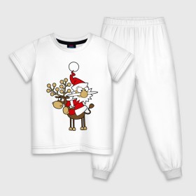 Детская пижама хлопок с принтом Санта на олене. в Екатеринбурге, 100% хлопок |  брюки и футболка прямого кроя, без карманов, на брюках мягкая резинка на поясе и по низу штанин
 | happy | happy new year | new year | santa | santa clows | олень | рудольф | санта | санта клаус