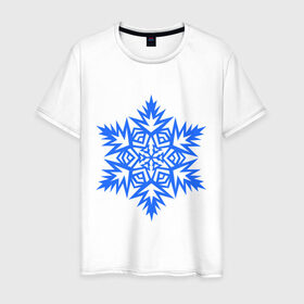 Мужская футболка хлопок с принтом Остроугольная снежинка в Екатеринбурге, 100% хлопок | прямой крой, круглый вырез горловины, длина до линии бедер, слегка спущенное плечо. | Тематика изображения на принте: зима | новый год | остроугольная снежинка | свет | снежинка