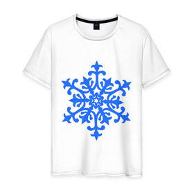 Мужская футболка хлопок с принтом Снежинка в Екатеринбурге, 100% хлопок | прямой крой, круглый вырез горловины, длина до линии бедер, слегка спущенное плечо. | Тематика изображения на принте: зима | новый год | снежинка | узор
