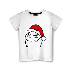Детская футболка хлопок с принтом Новогодний трололо в Екатеринбурге, 100% хлопок | круглый вырез горловины, полуприлегающий силуэт, длина до линии бедер | мем | новогодний трололо | новый год | трололо | улыбка | шапка