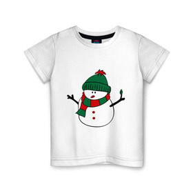 Детская футболка хлопок с принтом Снеговик в Екатеринбурге, 100% хлопок | круглый вырез горловины, полуприлегающий силуэт, длина до линии бедер | зима | новый год | снег | снеговик | шапка | шарф