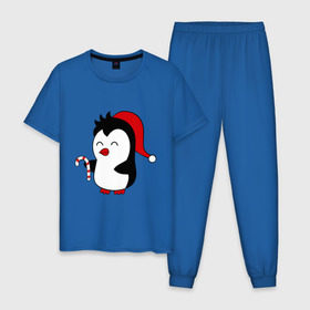 Мужская пижама хлопок с принтом Новогодний пингвин. в Екатеринбурге, 100% хлопок | брюки и футболка прямого кроя, без карманов, на брюках мягкая резинка на поясе и по низу штанин
 | пингвин