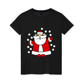 Женская футболка хлопок с принтом Дед мороз в снегу в Екатеринбурге, 100% хлопок | прямой крой, круглый вырез горловины, длина до линии бедер, слегка спущенное плечо | дед мороз | дед мороз в снегу | новый год | снег | снежинки