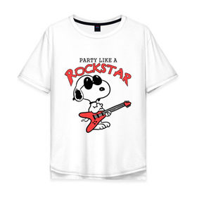 Мужская футболка хлопок Oversize с принтом Snoopy Rockstar в Екатеринбурге, 100% хлопок | свободный крой, круглый ворот, “спинка” длиннее передней части | гитара