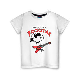 Детская футболка хлопок с принтом Snoopy Rockstar в Екатеринбурге, 100% хлопок | круглый вырез горловины, полуприлегающий силуэт, длина до линии бедер | гитара