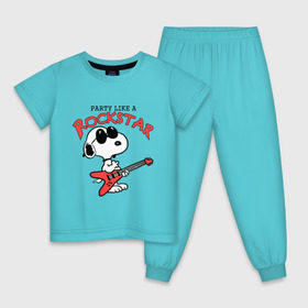 Детская пижама хлопок с принтом Snoopy Rockstar в Екатеринбурге, 100% хлопок |  брюки и футболка прямого кроя, без карманов, на брюках мягкая резинка на поясе и по низу штанин
 | Тематика изображения на принте: гитара