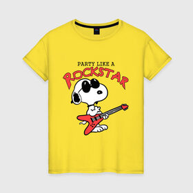 Женская футболка хлопок с принтом Snoopy Rockstar в Екатеринбурге, 100% хлопок | прямой крой, круглый вырез горловины, длина до линии бедер, слегка спущенное плечо | гитара