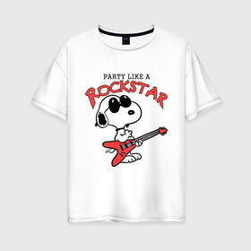 Женская футболка хлопок Oversize с принтом Snoopy Rockstar в Екатеринбурге, 100% хлопок | свободный крой, круглый ворот, спущенный рукав, длина до линии бедер
 | гитара