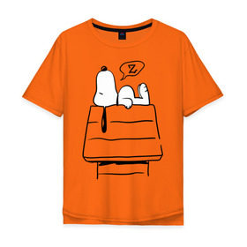 Мужская футболка хлопок Oversize с принтом Спящий Снупи в Екатеринбурге, 100% хлопок | свободный крой, круглый ворот, “спинка” длиннее передней части | snoopy | домик | мультфильм | снупи | собака | спящий снупи