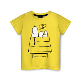Детская футболка хлопок с принтом Спящий Снупи в Екатеринбурге, 100% хлопок | круглый вырез горловины, полуприлегающий силуэт, длина до линии бедер | snoopy | домик | мультфильм | снупи | собака | спящий снупи