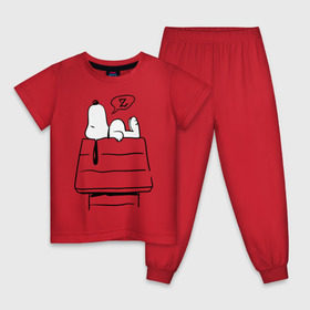 Детская пижама хлопок с принтом Спящий Снупи в Екатеринбурге, 100% хлопок |  брюки и футболка прямого кроя, без карманов, на брюках мягкая резинка на поясе и по низу штанин
 | snoopy | домик | мультфильм | снупи | собака | спящий снупи