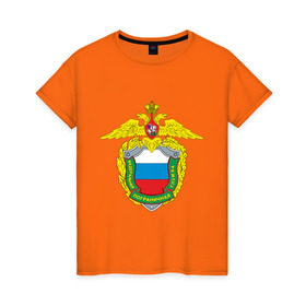 Женская футболка хлопок с принтом ФПС в Екатеринбурге, 100% хлопок | прямой крой, круглый вырез горловины, длина до линии бедер, слегка спущенное плечо | герб | кгб | силовые структуры | федеральная пограничная служба | фпс
