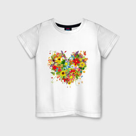 Детская футболка хлопок с принтом Сердце из полевых цветов в Екатеринбурге, 100% хлопок | круглый вырез горловины, полуприлегающий силуэт, длина до линии бедер | любовь | праздник | сердце из полевых цветов | счастье | цветы