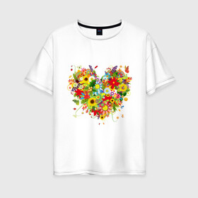 Женская футболка хлопок Oversize с принтом Сердце из полевых цветов в Екатеринбурге, 100% хлопок | свободный крой, круглый ворот, спущенный рукав, длина до линии бедер
 | любовь | праздник | сердце из полевых цветов | счастье | цветы