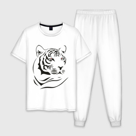Мужская пижама хлопок с принтом тигр в Екатеринбурге, 100% хлопок | брюки и футболка прямого кроя, без карманов, на брюках мягкая резинка на поясе и по низу штанин
 | tattoo | tiger | тату | тигр | узор