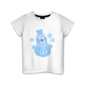 Детская футболка хлопок с принтом Веселый снеговичек в Екатеринбурге, 100% хлопок | круглый вырез горловины, полуприлегающий силуэт, длина до линии бедер | веселый снеговичек | зима | новый год | снеговик | снеговичек | снежинка