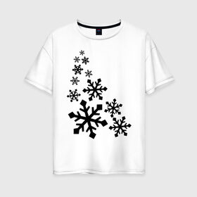 Женская футболка хлопок Oversize с принтом Снежинки в Екатеринбурге, 100% хлопок | свободный крой, круглый ворот, спущенный рукав, длина до линии бедер
 | зима | снег | снегопад | снежинка | снежинки