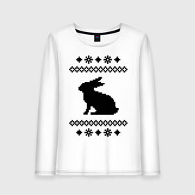 Женский лонгслив хлопок с принтом Свитер с зайцем в Екатеринбурге, 100% хлопок |  | заяц | свитер | свитер с зайцем | снежинки | узор