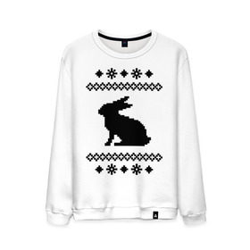 Мужской свитшот хлопок с принтом Свитер с зайцем в Екатеринбурге, 100% хлопок |  | заяц | свитер | свитер с зайцем | снежинки | узор