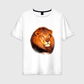 Женская футболка хлопок Oversize с принтом Лев в Екатеринбурге, 100% хлопок | свободный крой, круглый ворот, спущенный рукав, длина до линии бедер
 | animals | lion | mountain | животные | лев | прикольные картинки