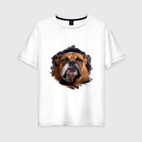 Женская футболка хлопок Oversize с принтом Бульдог в Екатеринбурге, 100% хлопок | свободный крой, круглый ворот, спущенный рукав, длина до линии бедер
 | animals | dog | mountain | бульдог | животные | прикольные картинки | собака