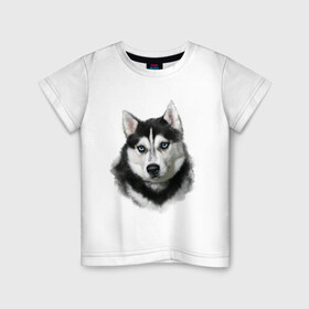 Детская футболка хлопок с принтом Хаски в Екатеринбурге, 100% хлопок | круглый вырез горловины, полуприлегающий силуэт, длина до линии бедер | animals | dog | mountain | животные | прикольные картинки | собака | хаски