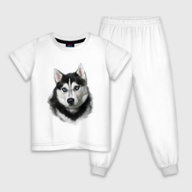 Детская пижама хлопок с принтом Хаски в Екатеринбурге, 100% хлопок |  брюки и футболка прямого кроя, без карманов, на брюках мягкая резинка на поясе и по низу штанин
 | animals | dog | mountain | животные | прикольные картинки | собака | хаски