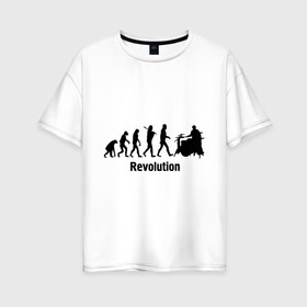 Женская футболка хлопок Oversize с принтом Revolution в Екатеринбурге, 100% хлопок | свободный крой, круглый ворот, спущенный рукав, длина до линии бедер
 | i love rock | music | revolution | rock | skull | музыкантам | рок