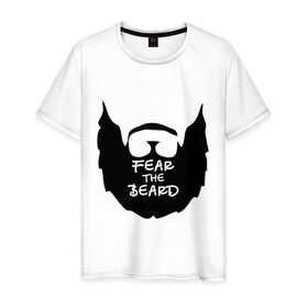 Мужская футболка хлопок с принтом Fear the beard в Екатеринбурге, 100% хлопок | прямой крой, круглый вырез горловины, длина до линии бедер, слегка спущенное плечо. | Тематика изображения на принте: борода
