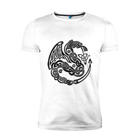 Мужская футболка премиум с принтом Кельтский дракон в Екатеринбурге, 92% хлопок, 8% лайкра | приталенный силуэт, круглый вырез ворота, длина до линии бедра, короткий рукав | вязь | дракон | кельтский | кельты | трайбл | узор