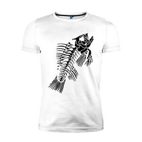 Мужская футболка премиум с принтом Рыбий скелет в Екатеринбурге, 92% хлопок, 8% лайкра | приталенный силуэт, круглый вырез ворота, длина до линии бедра, короткий рукав | Тематика изображения на принте: скелет