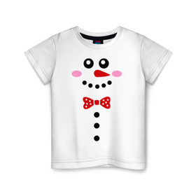Детская футболка хлопок с принтом Позитивный снеговичек в Екатеринбурге, 100% хлопок | круглый вырез горловины, полуприлегающий силуэт, длина до линии бедер | новый год | позитивный снеговичек | снег | снеговие | улыбка