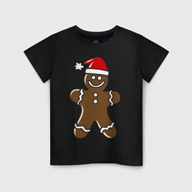 Детская футболка хлопок с принтом Печенька в Екатеринбурге, 100% хлопок | круглый вырез горловины, полуприлегающий силуэт, длина до линии бедер | новый год | печенька | человечик | шапка