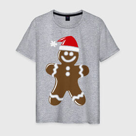 Мужская футболка хлопок с принтом Печенька в Екатеринбурге, 100% хлопок | прямой крой, круглый вырез горловины, длина до линии бедер, слегка спущенное плечо. | новый год | печенька | человечик | шапка