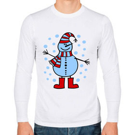 Мужской лонгслив хлопок с принтом Веселый снеговик в Екатеринбурге, 100% хлопок |  | Тематика изображения на принте: веселый снеговик | зима | новый год | снег | снеговик | снежинки
