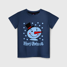 Детская футболка хлопок с принтом Merry christmas в Екатеринбурге, 100% хлопок | круглый вырез горловины, полуприлегающий силуэт, длина до линии бедер | 2014 | merry christmas | зима | новый год | с новым годом | с рождеством | снег | снеговик