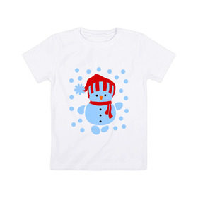 Детская футболка хлопок с принтом Снеговик и снегопад в Екатеринбурге, 100% хлопок | круглый вырез горловины, полуприлегающий силуэт, длина до линии бедер | Тематика изображения на принте: новый год | подарок | снег | снеговик | снеговичок | снежок