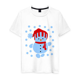 Мужская футболка хлопок с принтом Снеговик и снегопад в Екатеринбурге, 100% хлопок | прямой крой, круглый вырез горловины, длина до линии бедер, слегка спущенное плечо. | новый год | подарок | снег | снеговик | снеговичок | снежок