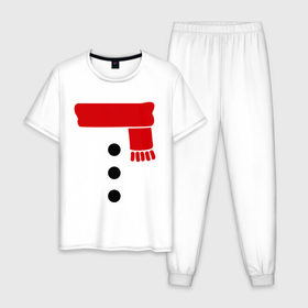 Мужская пижама хлопок с принтом Снеговик, пуговицы и шарф в Екатеринбурге, 100% хлопок | брюки и футболка прямого кроя, без карманов, на брюках мягкая резинка на поясе и по низу штанин
 | новогодние подарки | новогодний подарок | новый год | снег | снеговик | шарф