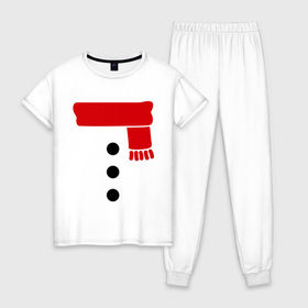 Женская пижама хлопок с принтом Снеговик, пуговицы и шарф в Екатеринбурге, 100% хлопок | брюки и футболка прямого кроя, без карманов, на брюках мягкая резинка на поясе и по низу штанин | новогодние подарки | новогодний подарок | новый год | снег | снеговик | шарф