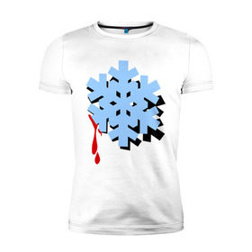 Мужская футболка премиум с принтом Снежинка ниндзя (сюрикен) в Екатеринбурге, 92% хлопок, 8% лайкра | приталенный силуэт, круглый вырез ворота, длина до линии бедра, короткий рукав | капли | капля крови | кровь | новогодние подарки | новогодний подарок | новый год | узор