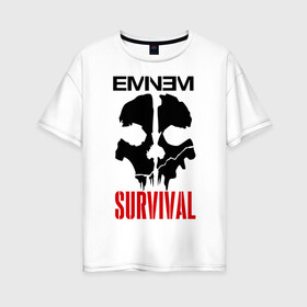 Женская футболка хлопок Oversize с принтом Eminem - Survival в Екатеринбурге, 100% хлопок | свободный крой, круглый ворот, спущенный рукав, длина до линии бедер
 | eminem   survival | gangsta | gansta | hip | hip hop | hop | media | rap | survival выживание | еп | рэп | рэпчина | хип | хип хоп | хоп | эминем